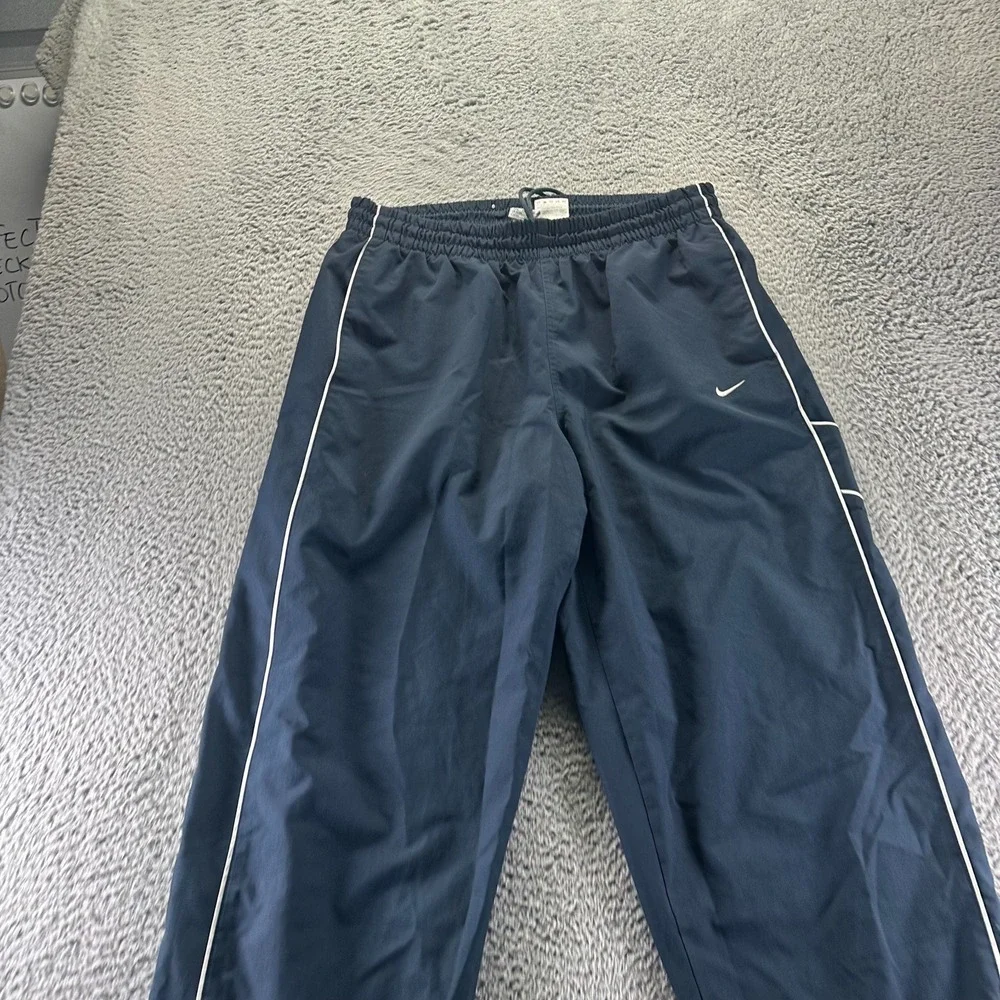 VTG Nike Pant Men XXL Blue Polyester Track Straight Swoosh Logo Lined Activewear